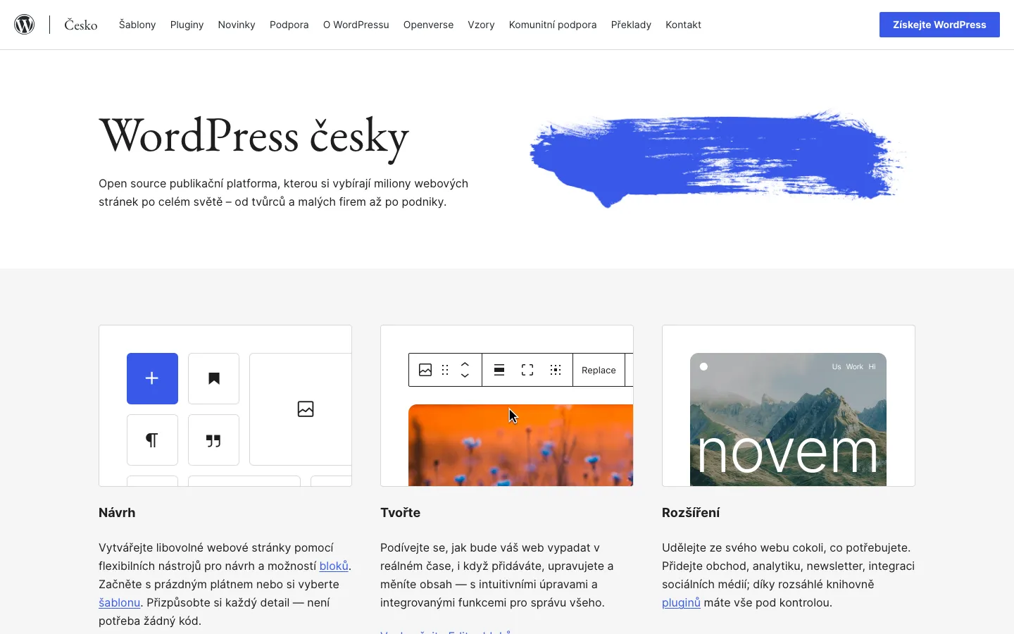 Web výrobce WordPress, cs.wordpress.org